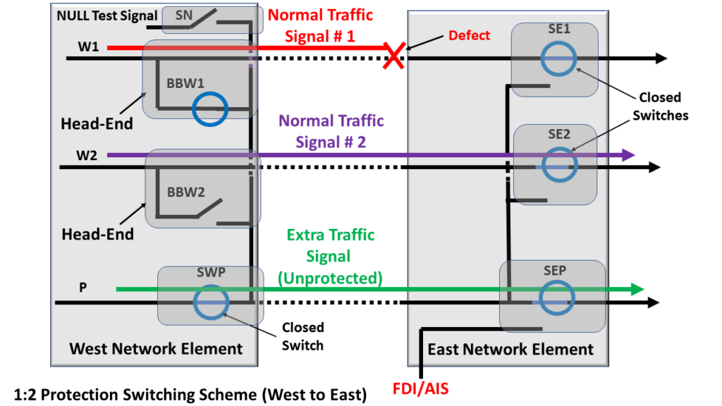 1:2 Protection Switching Scheme - Defect in Working Transport entity # 1