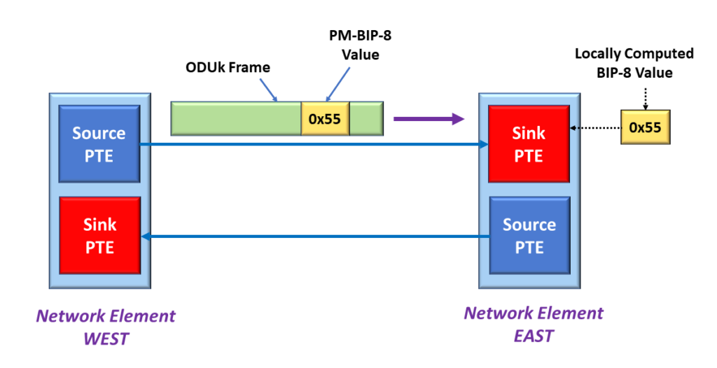 PM-BIP-8 Sink PTE receives Unerrored ODU Frame from Source PTE