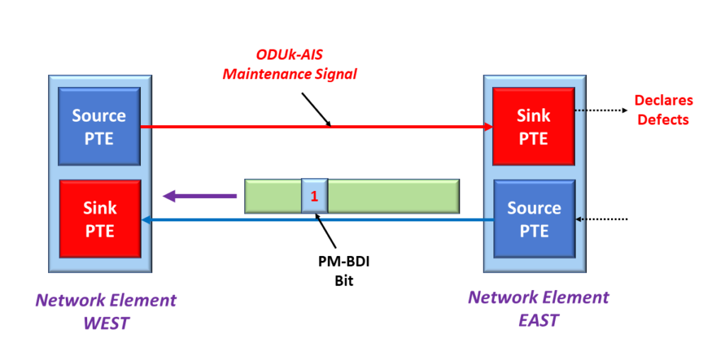 Source PTE sets PM-BDI to 1 when Sink PTE declares dAIS defect condition