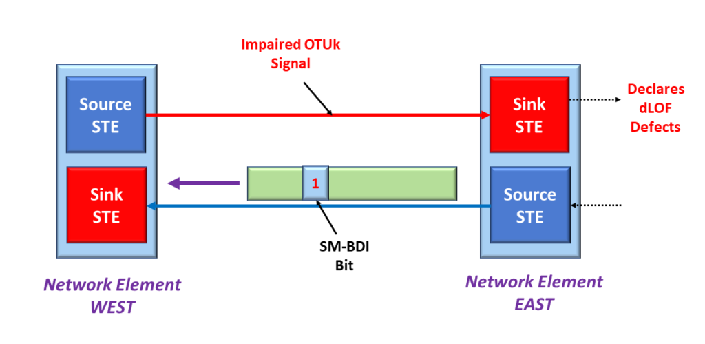 Source STE sets SM-BDI to 1 when Sink STE declares dLOF defect condition