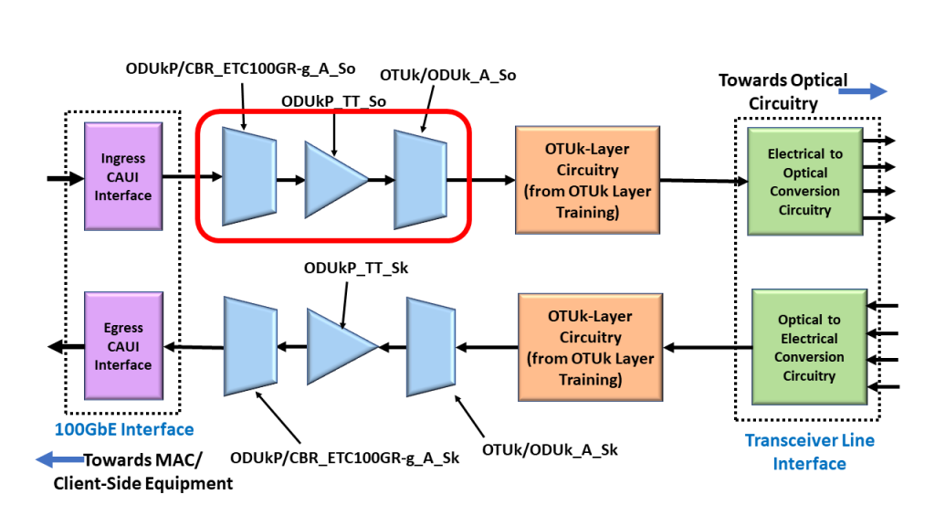 Transmit Direction Circuitry that Handles and Processes Non-Multiplexed ODU Traffic